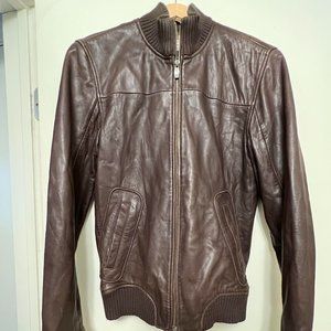 Rare Original Penguin Brown Leather Bomber Jacket Size Men's Small